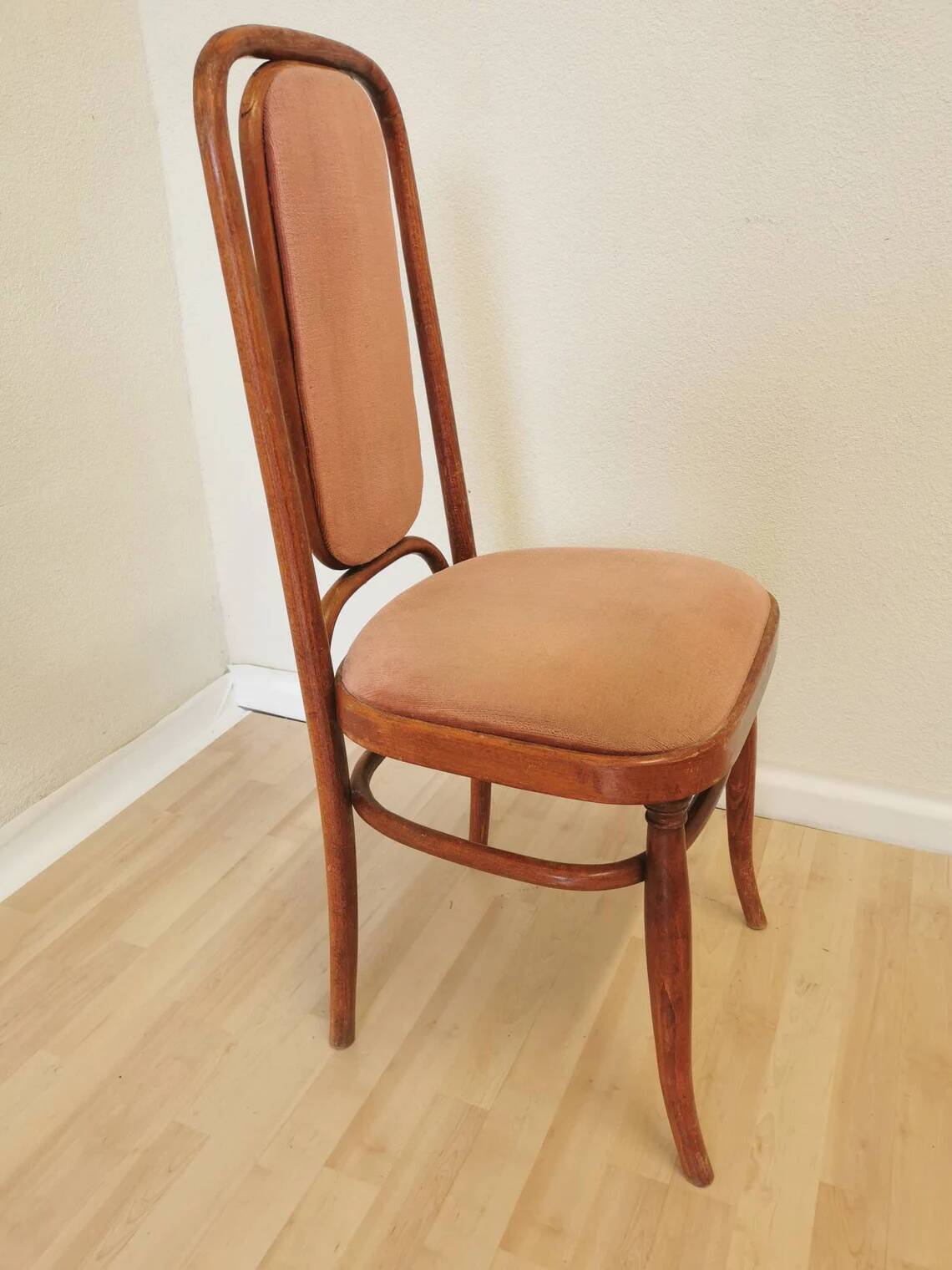 Vintage Thonet Style Bentwood Dining Chair: High Back, Cushioned Seat Pink