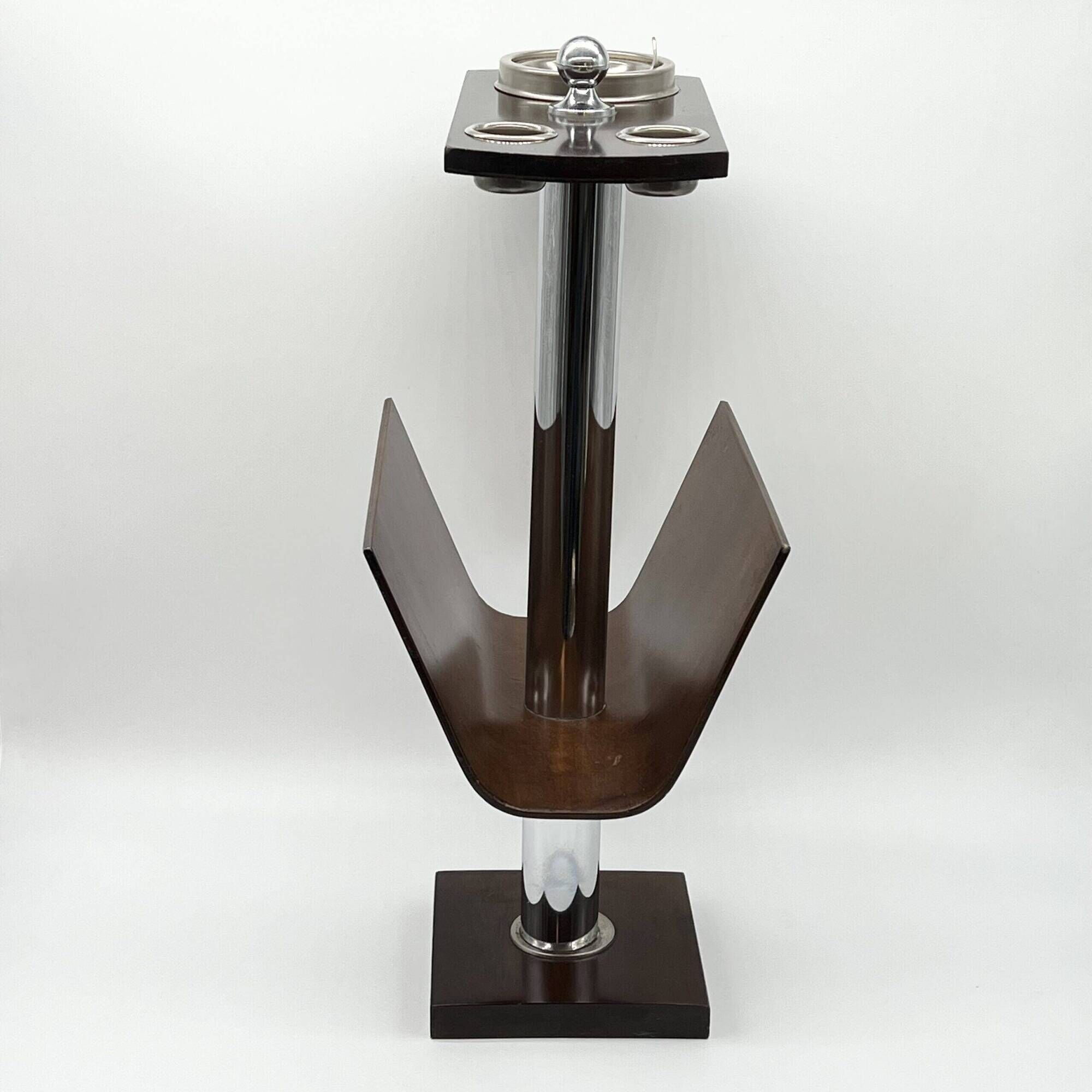 Magazine rack "Servizio da fumo" wood/metal — Italy, 1970s