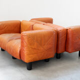 Canapés et poufs en cuir prange par Mario Marenco pour Arflex, 1970