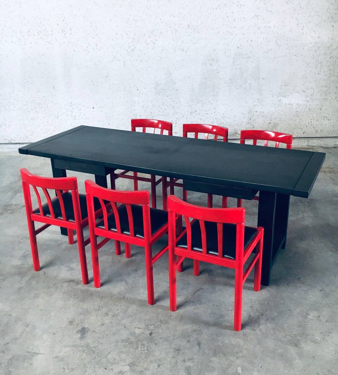 Mid-Century Modern Design Red Dining Chair Set, Belgium, 1960s, Set of 6