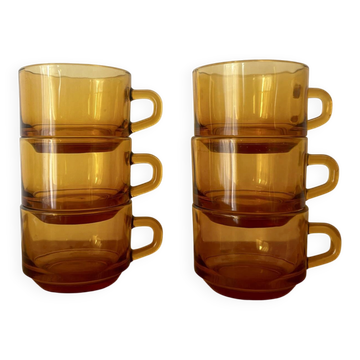 Vintage set of 6 brown coffee cups Vereco