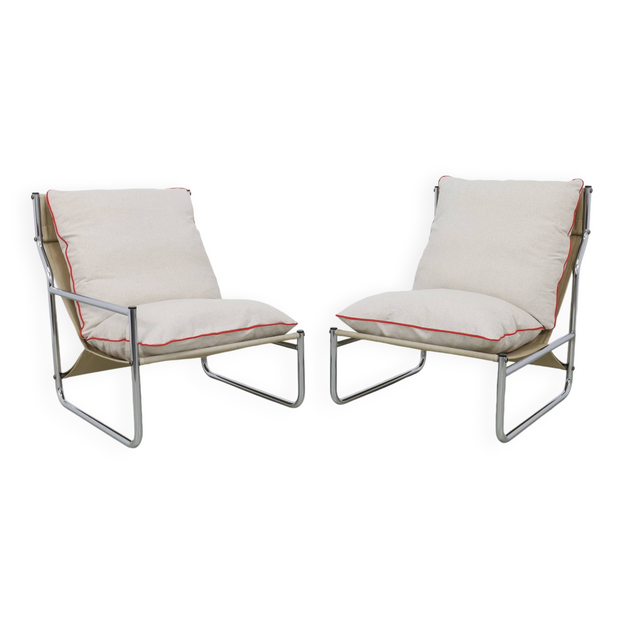 2x vintage lounge chair in chrome, 1970s new cussions