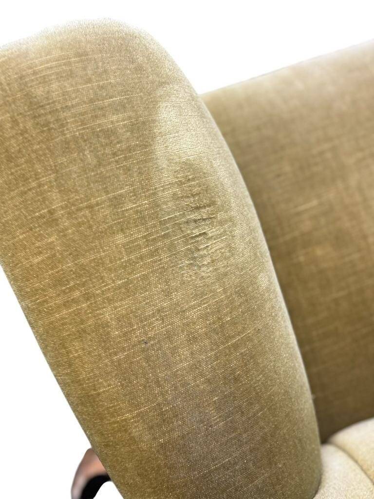 Vintage yellow-green fringed three-seater sofa