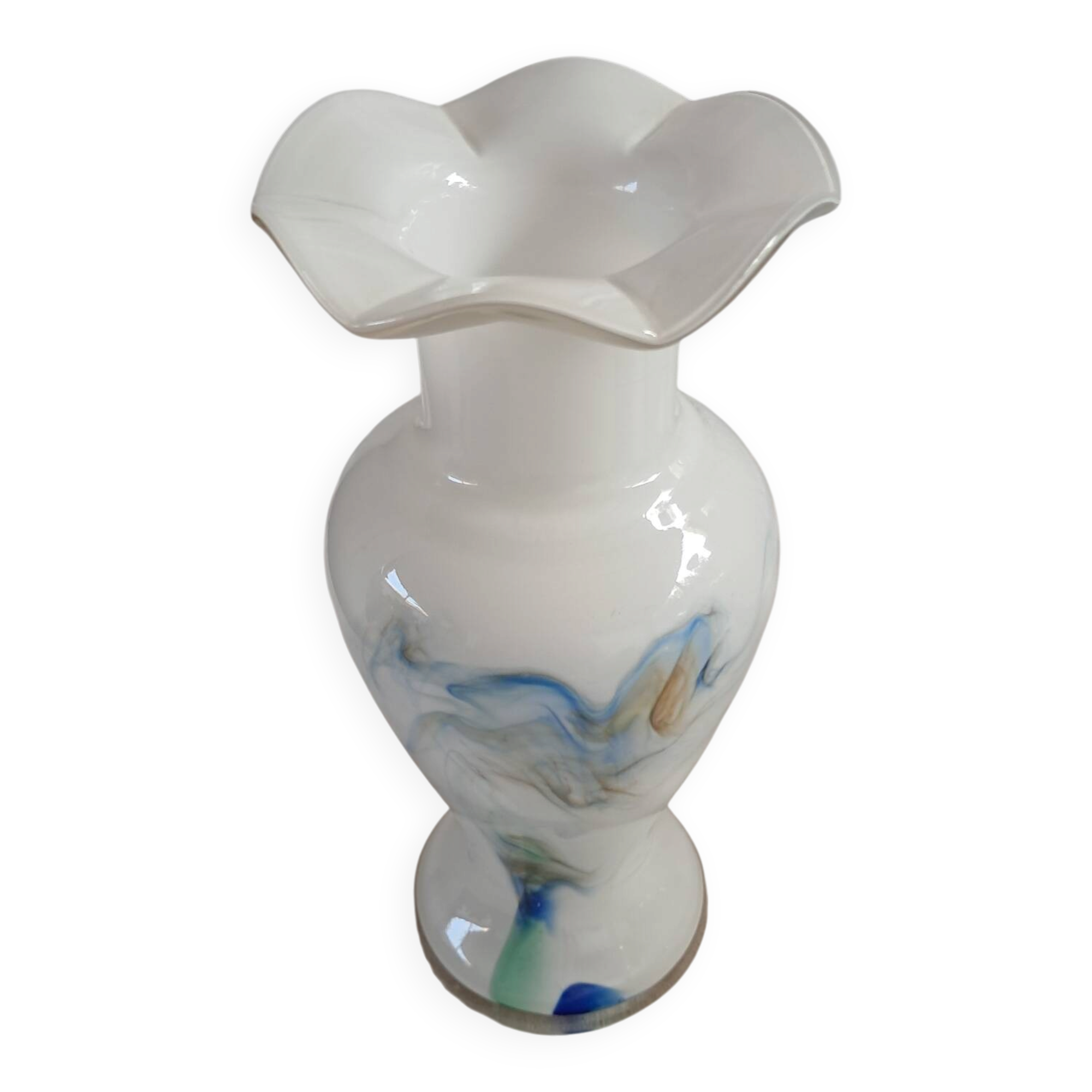Vintage white opaline vase with marbled decoration – 1970s/1980s