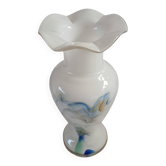 Vase vintage en opaline blanche à décor marbré – années 70-80