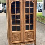Renovated Parisian Art Deco display case in solid raw oak 112cm