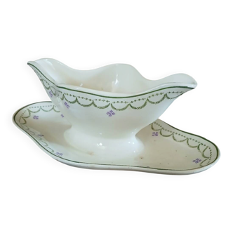 Antique sauce boat in Longwy ironstone.