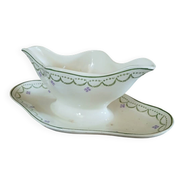 Antique sauce boat in Longwy ironstone.
