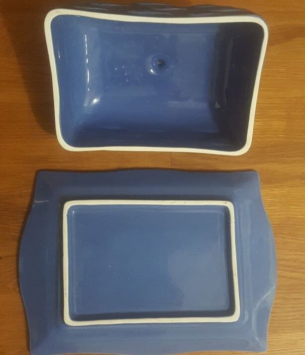 Butter maker in blue ceramic fish pattern