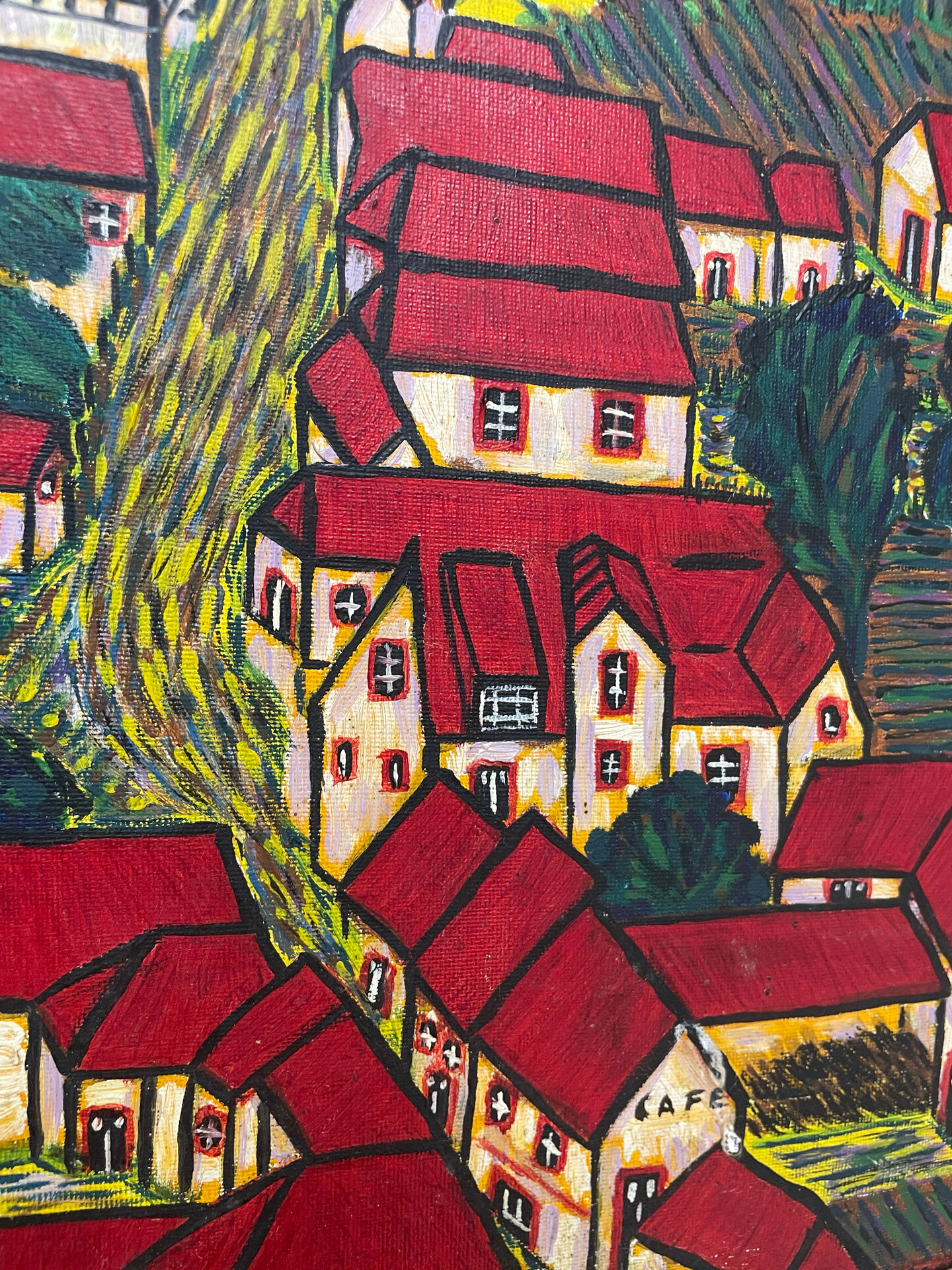 Painting the village with red roofs.