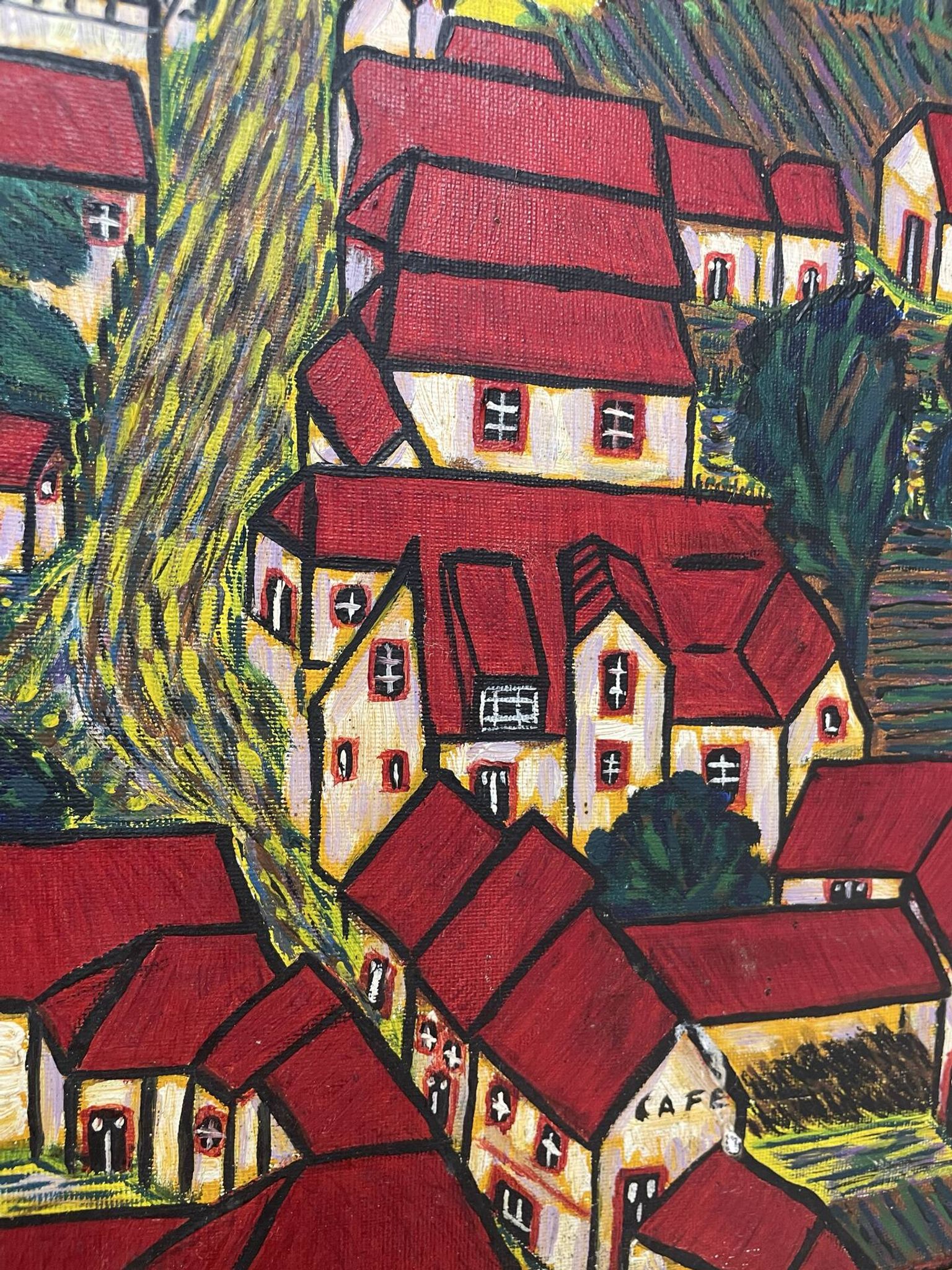 Peinture le village aux toits rouge