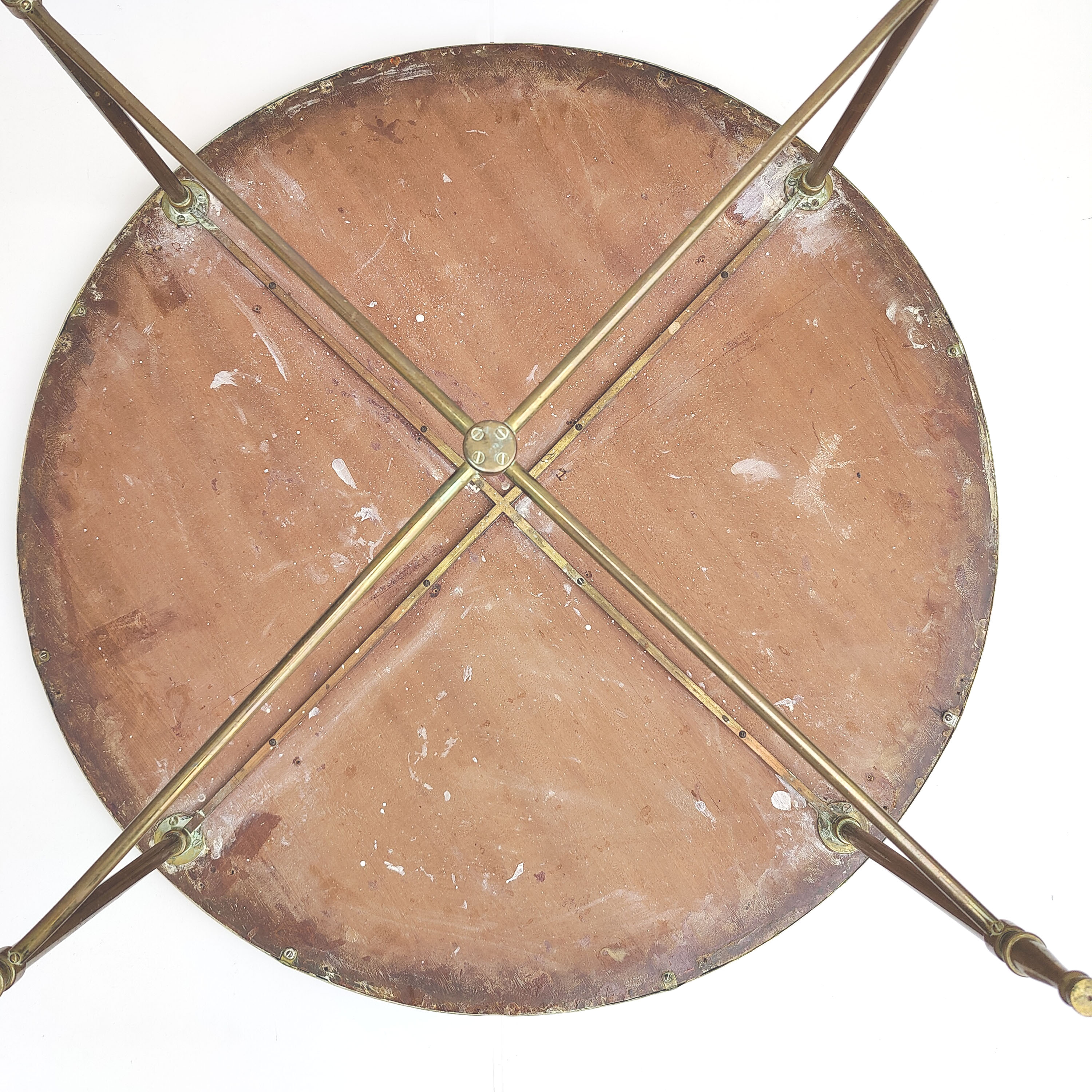 Round brass and wood coffee table