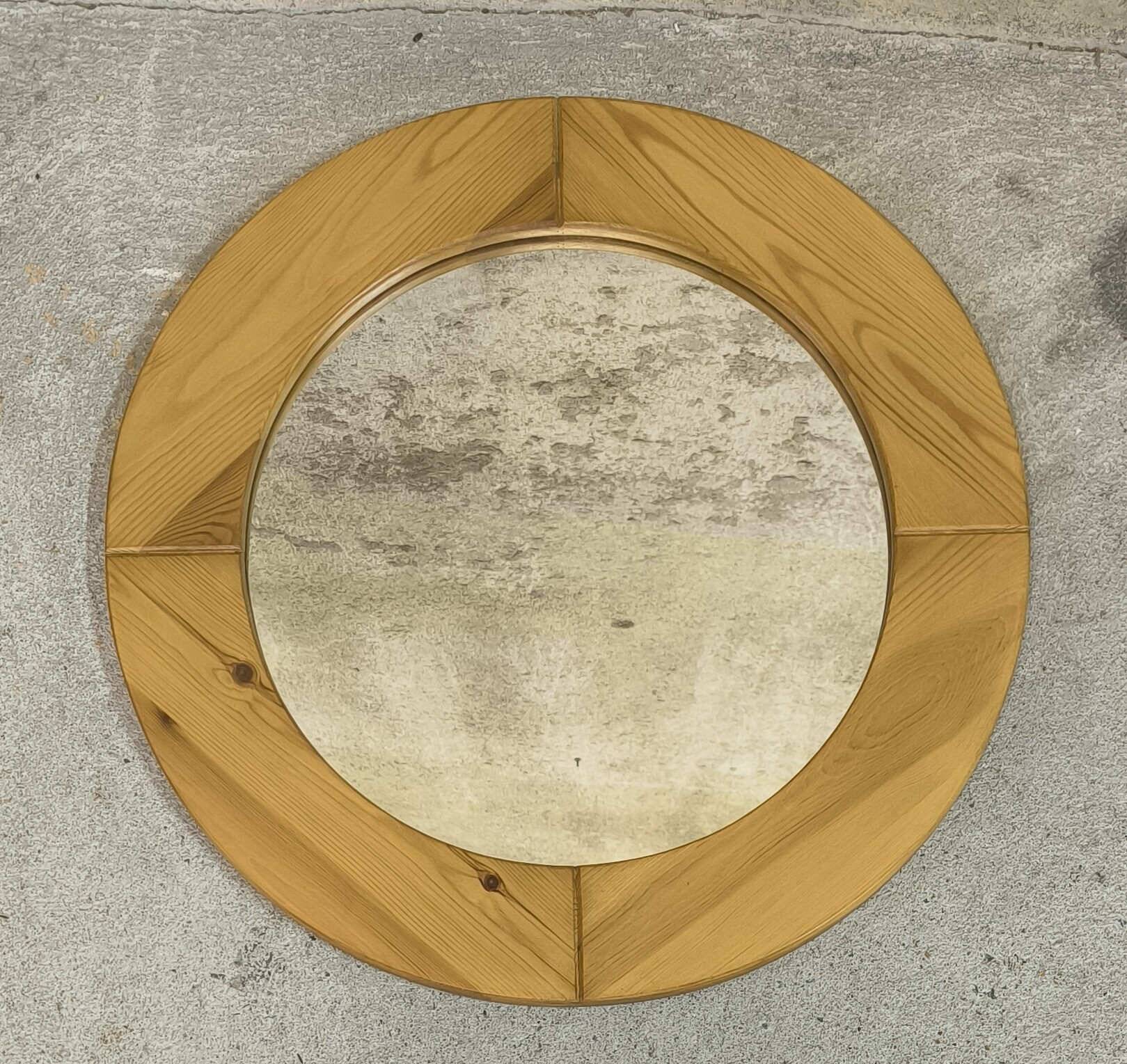 Large round vintage pine mirror