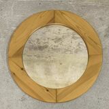 Large round vintage pine mirror