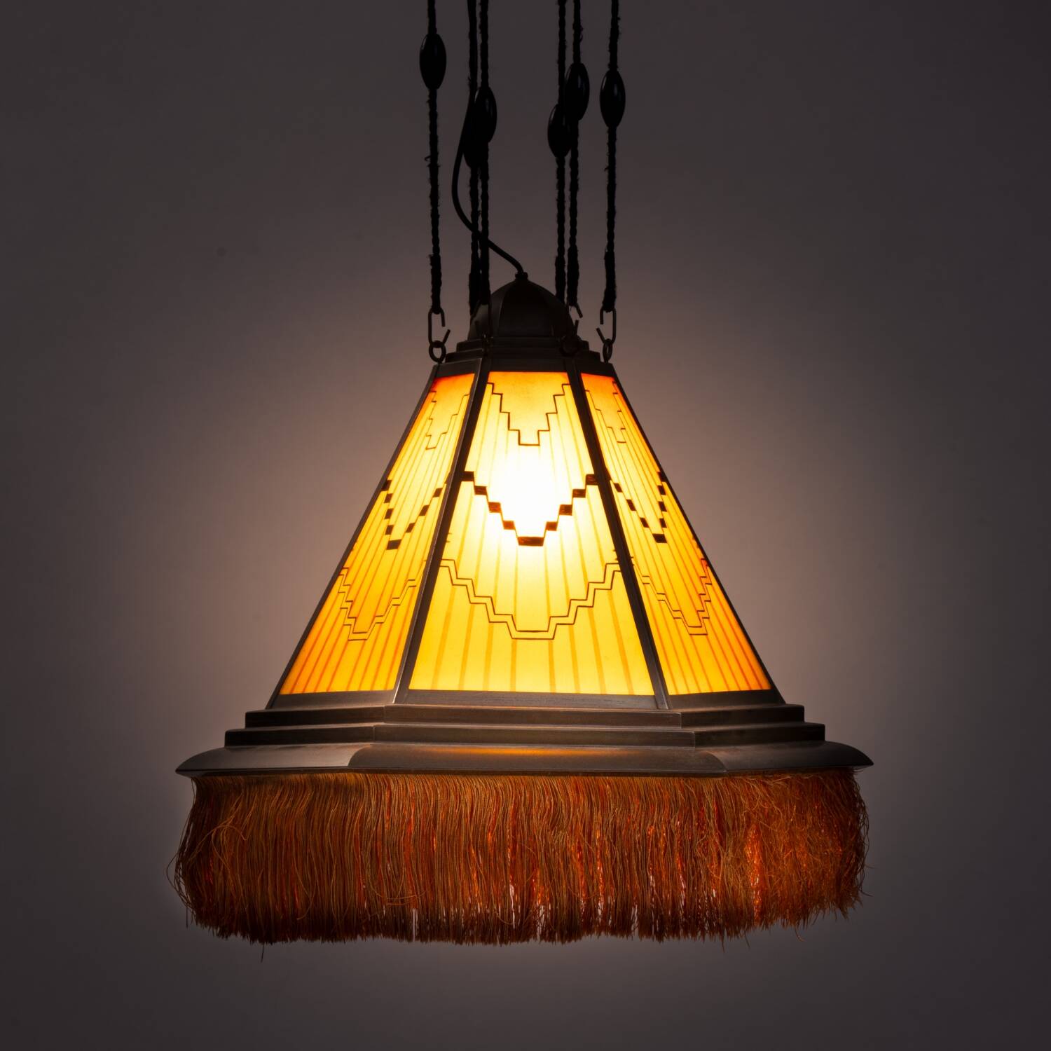 Art Deco Amsterdam school painted glass chandelier, the netherlands, 1930s