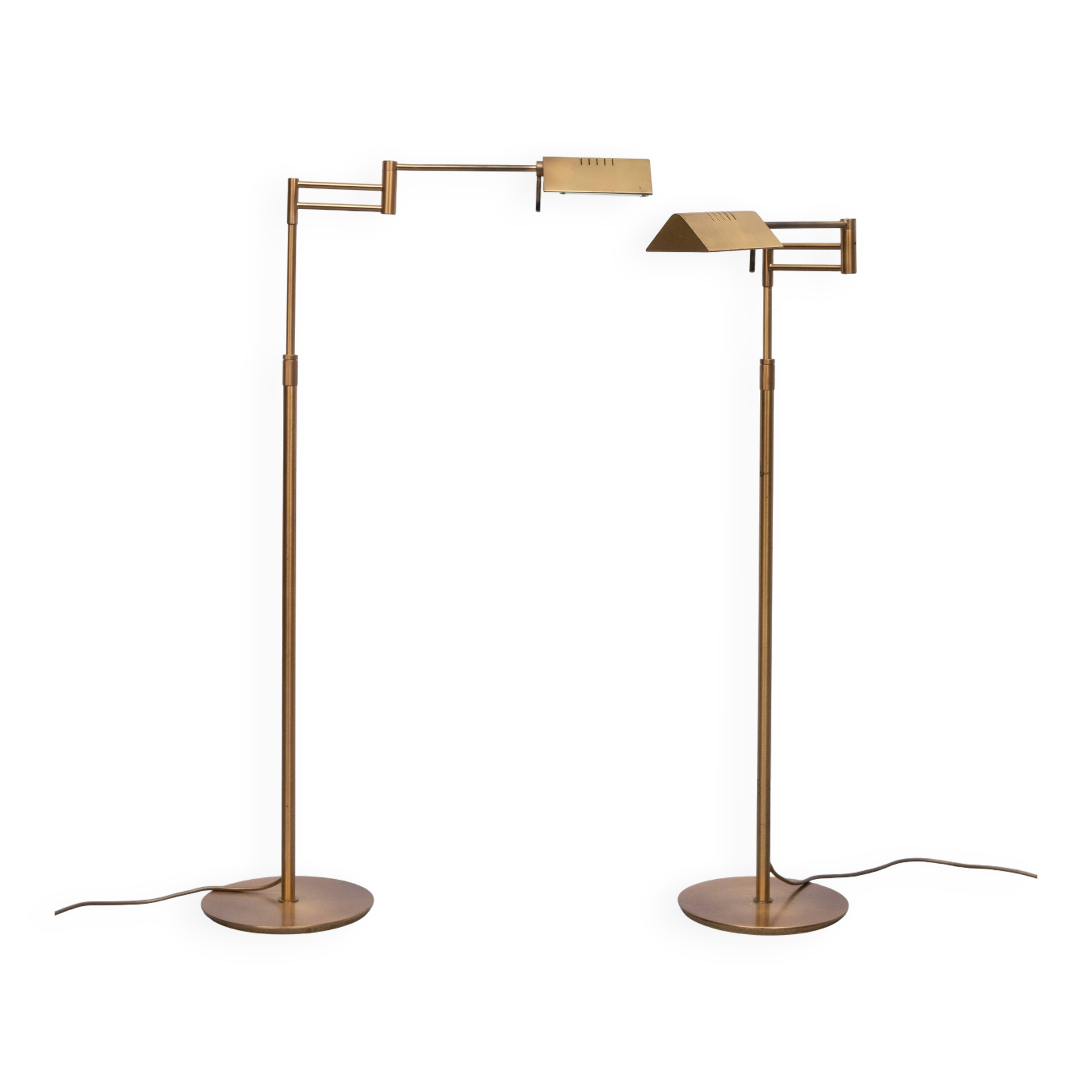 Paire de lampadaires de bibliothèque à bras pivotant en laiton, années 1980, Allemagne