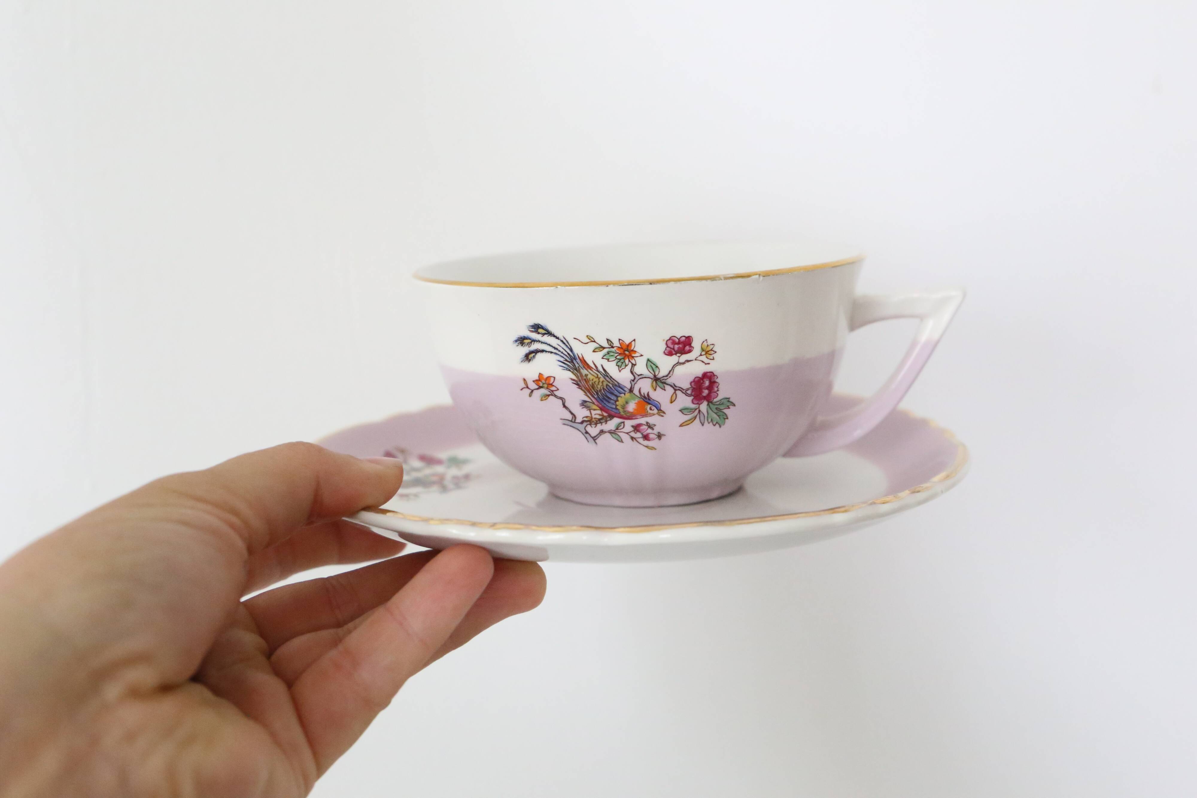 Set of 4 cups and sub-cups Moulin des Loups, vintage
