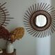 Large vintage bamboo and rattan sun mirror 53 cm in diameter
