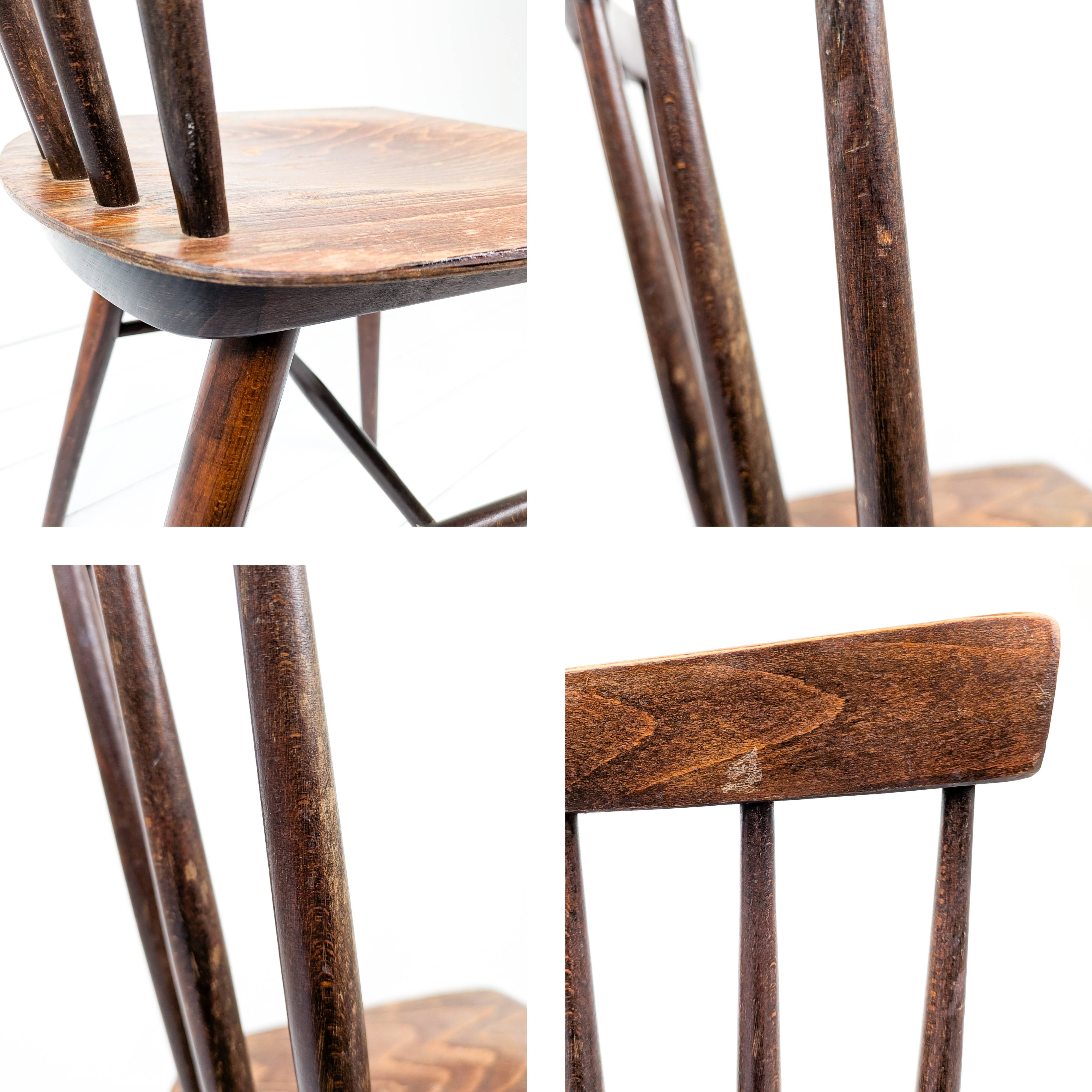 Chaise vintage en bois avec dossier à barreaux, style classique rustique 60