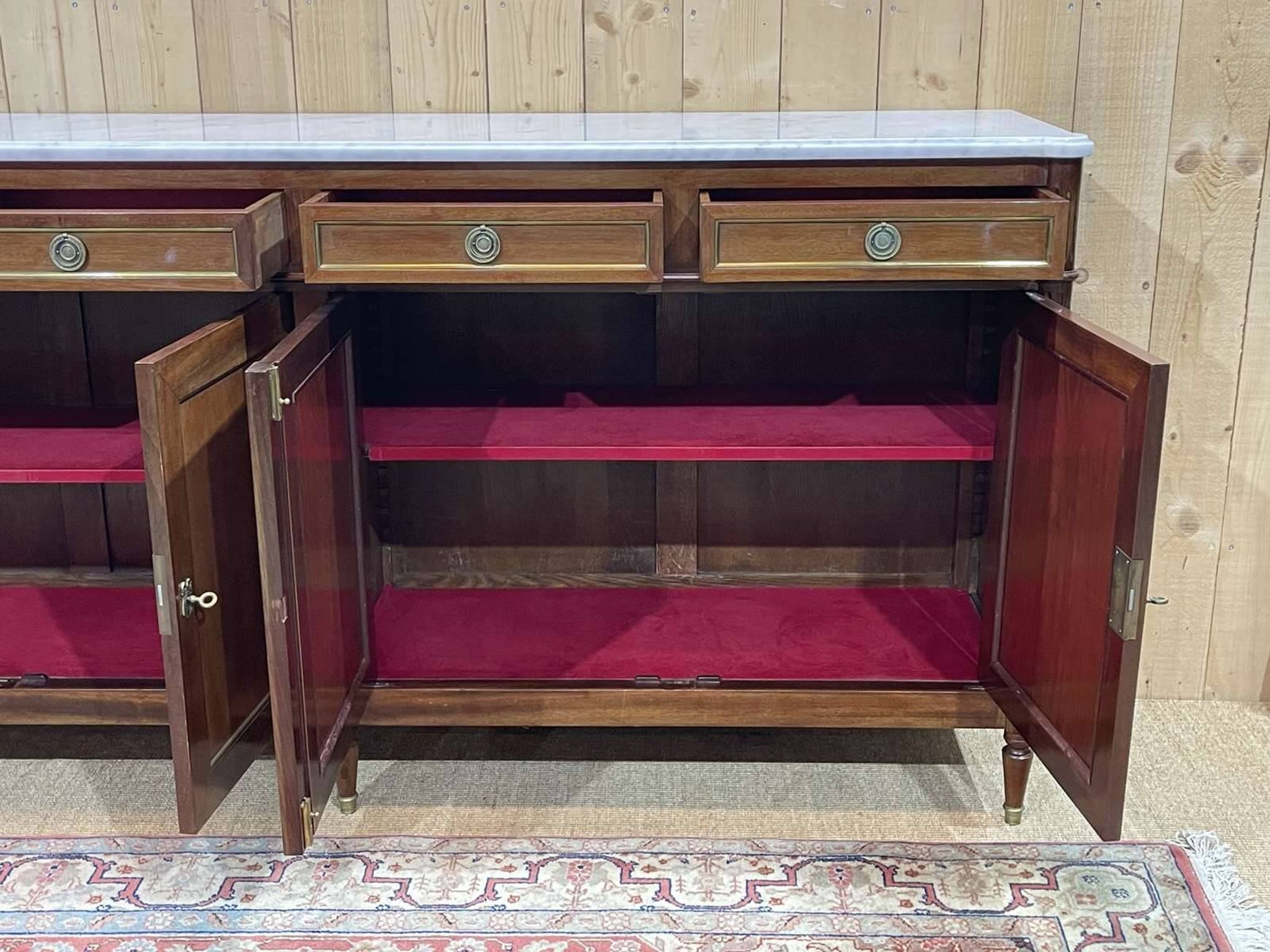 Louis xvi style sideboard from the 1950s in mahogany, oak and white marble top