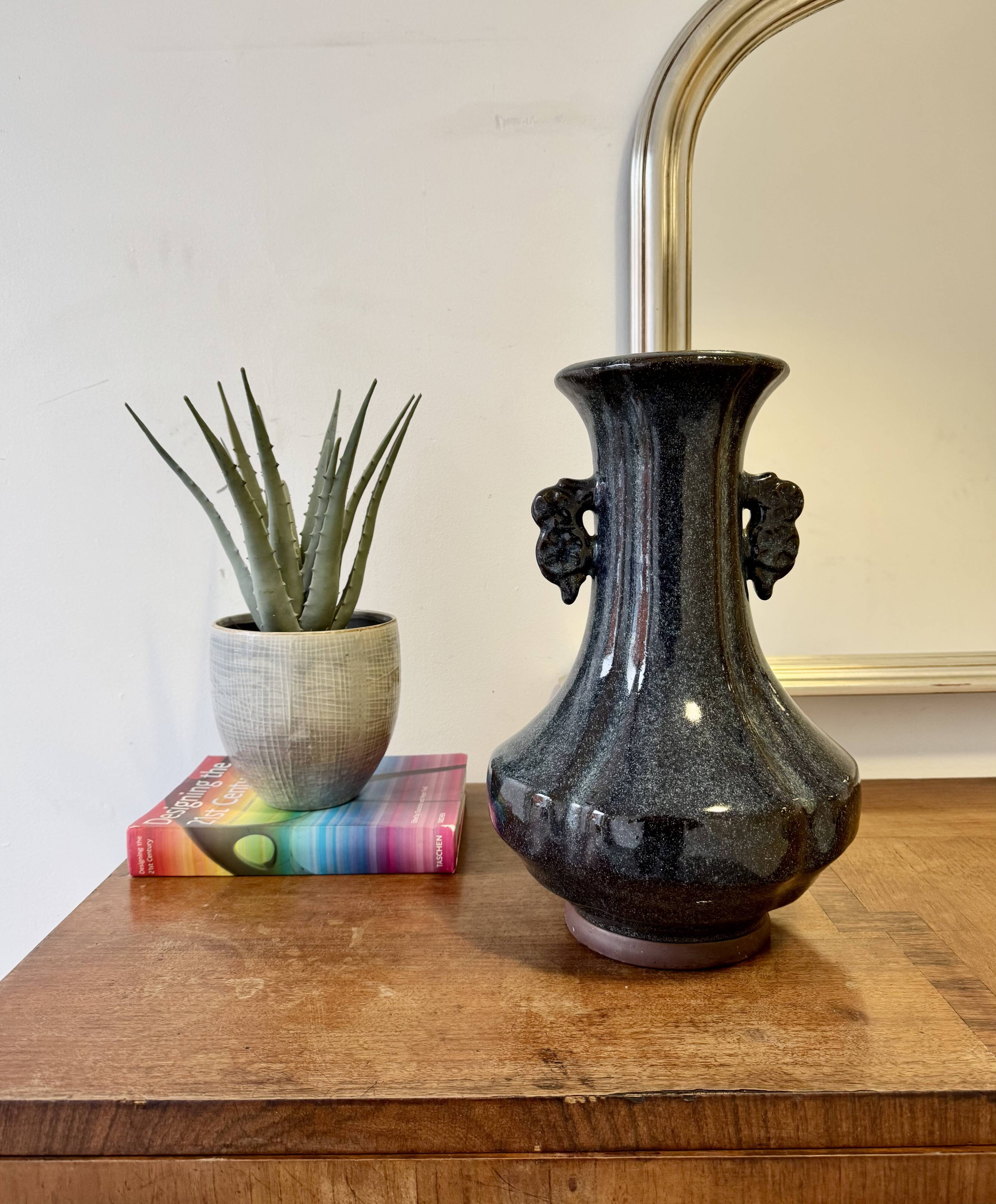 Chinese Studio Pottery Vase with Flambe Glaze
