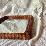 Vintage rectangular woven rattan wall mirror