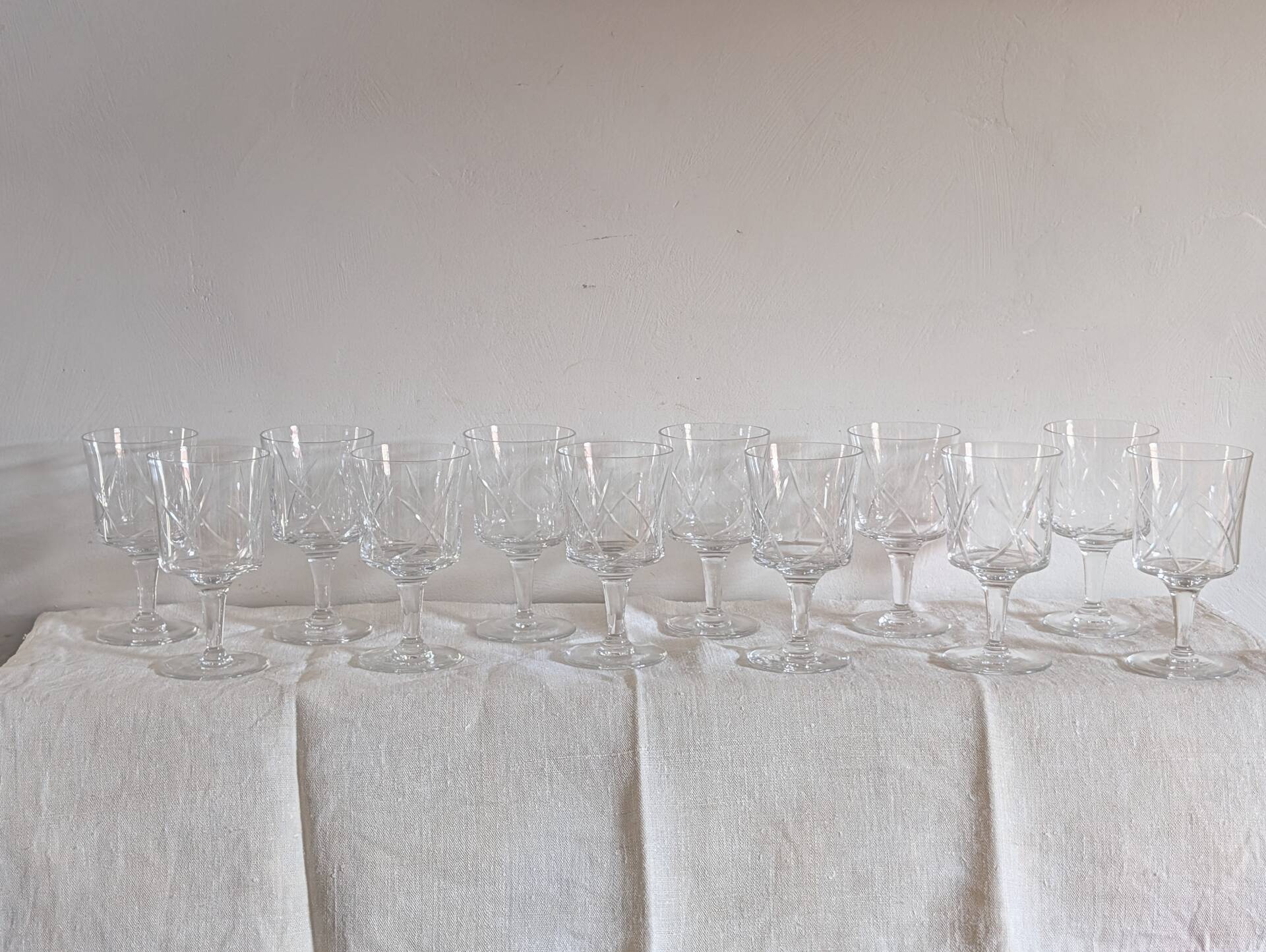 12 cut crystal glasses on stems – 1930s-1950s