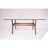 Vintage Scandinavian glass & wood coffee table