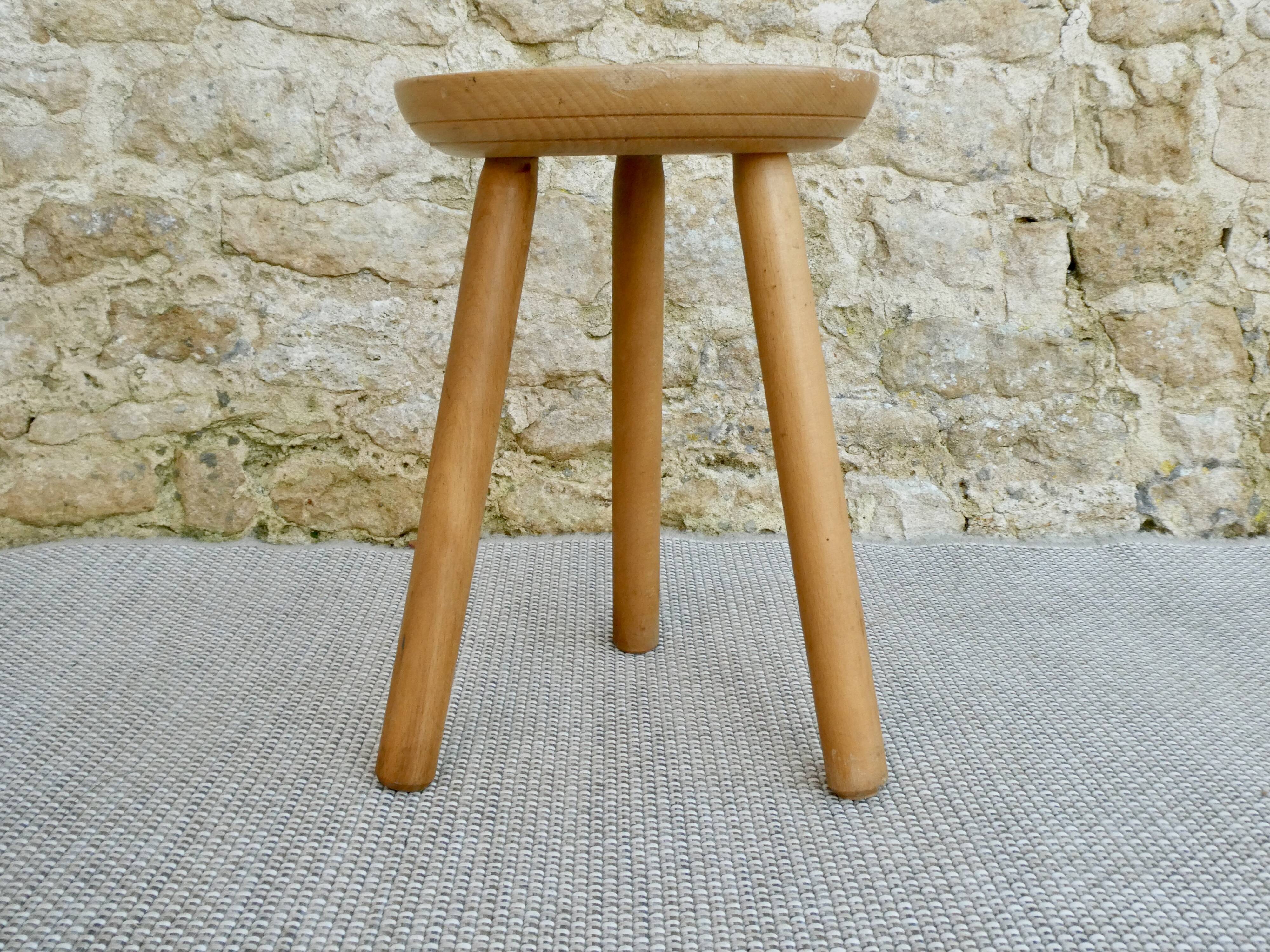 Tripod stool in light wood, 60s