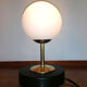 Lampe à poser bois, laiton et globe verre blanc dépoli, 1960