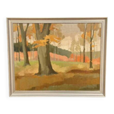 Mid Century Swedish Oil on Masonite – “Forest Motif” by Lönnqvist