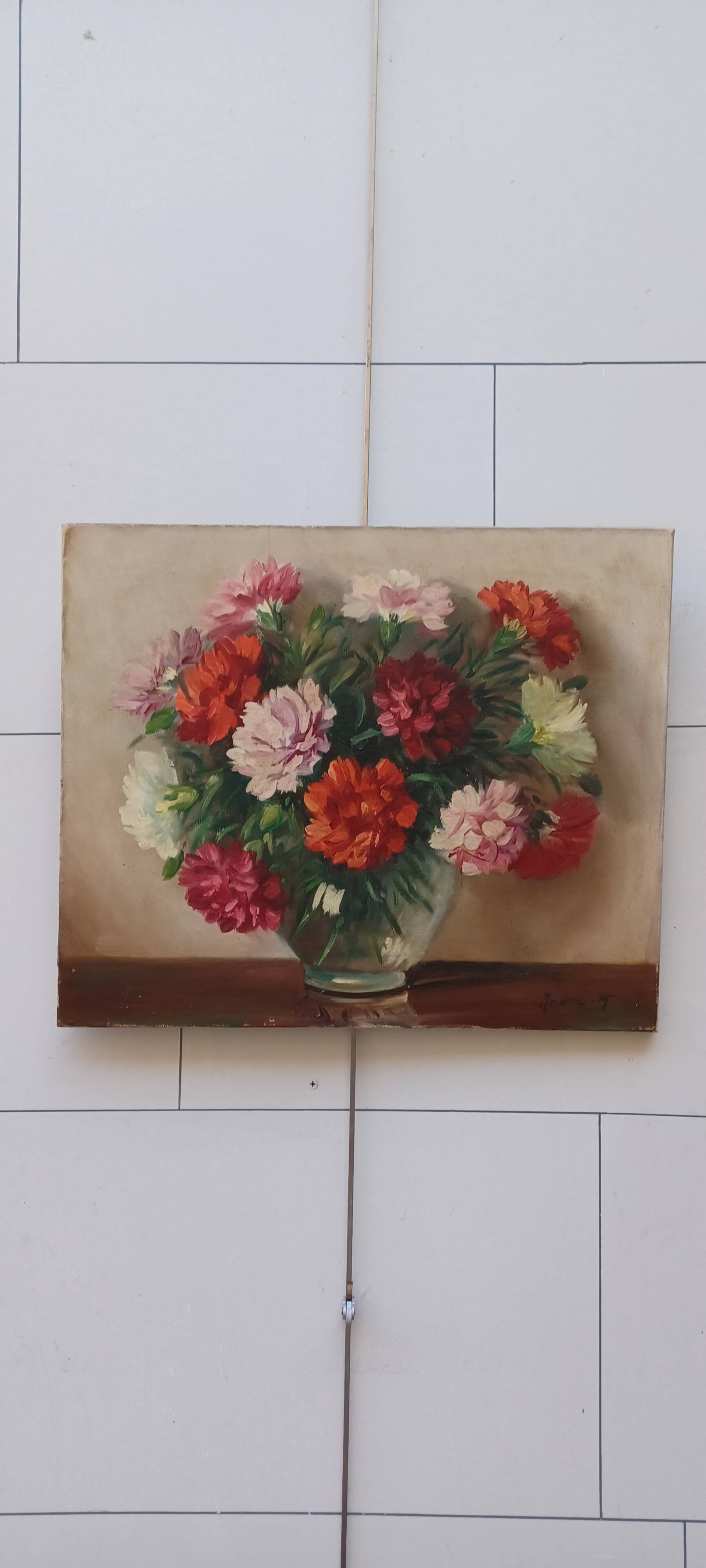 Bouquet of peonies - oil on canvas signed: andre .m