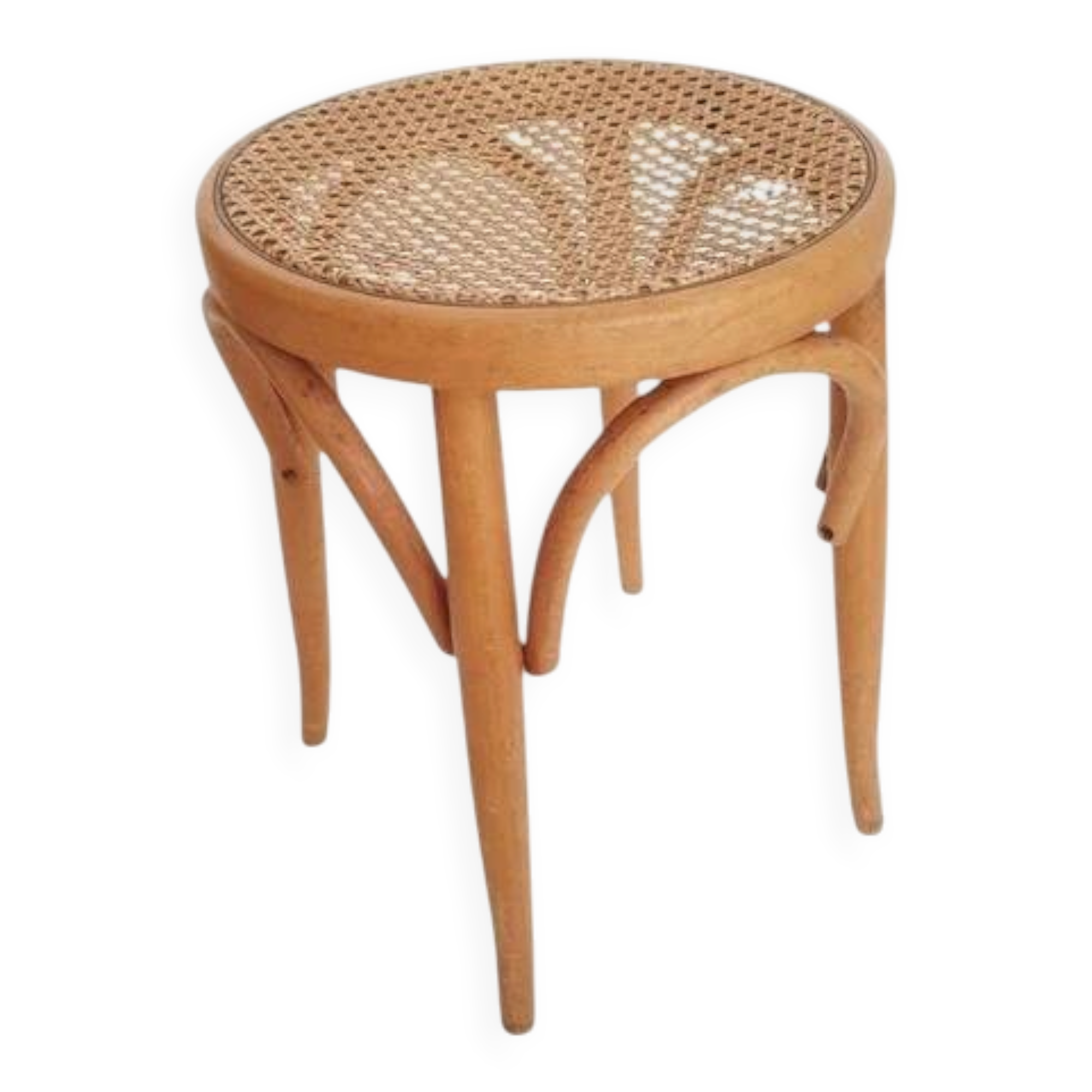 Thonet-style stool with caned seat