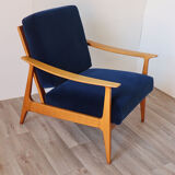Scandinavian armchair in wood and velvet circa 1960