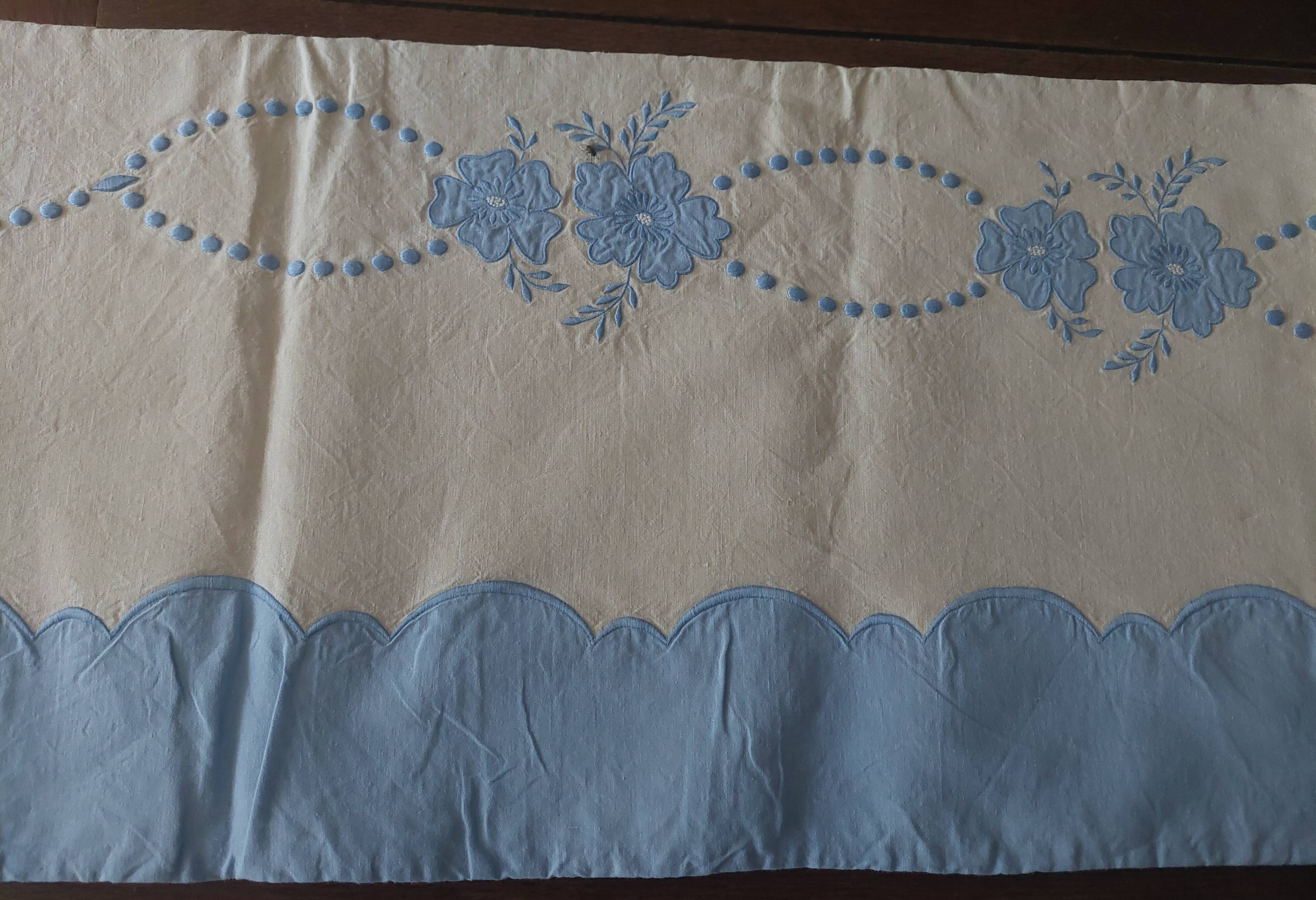 Antique linen cotton mixed sheet 210 X 290 cm monogram JL