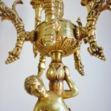 Candelabra, 6-pointed candlestick, marble, bronze, putti decoration, putto