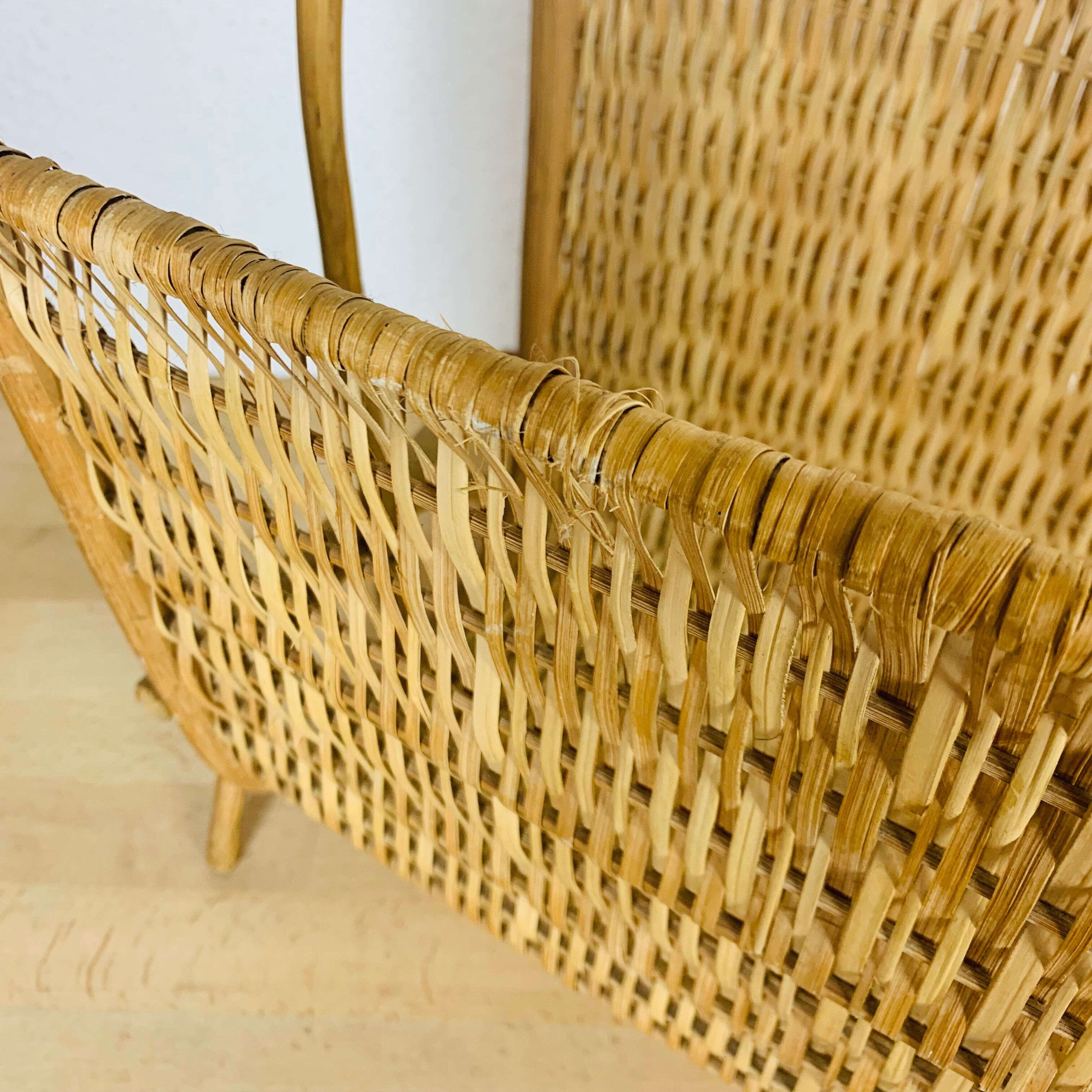 Vintage rattan magazine holder 60s
