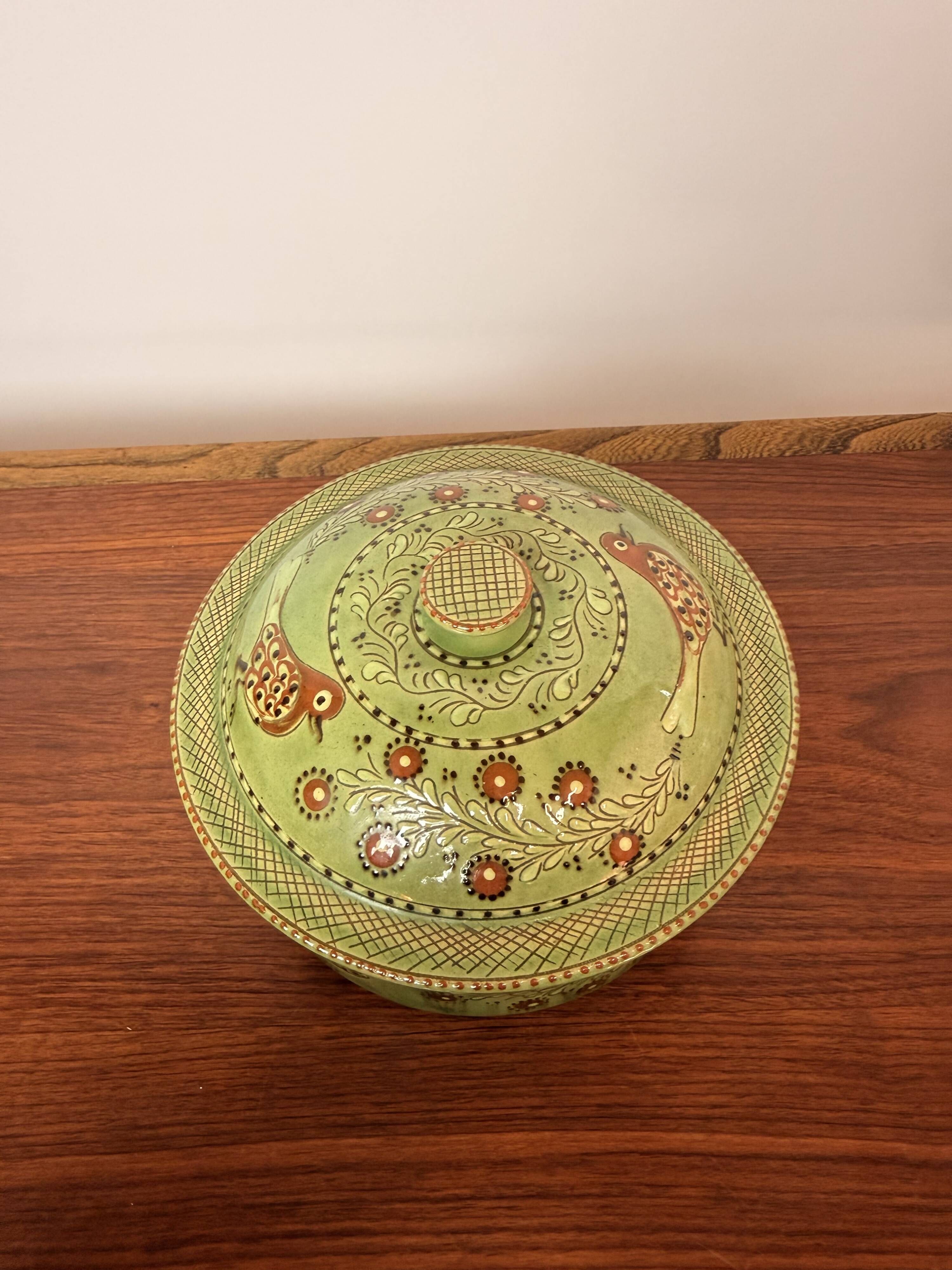 Vintage soup tureen in pottery by J.C. Hermann from Évires – bird decoration