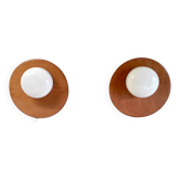 Appliques design globe opaline et bois - mid. XXème
