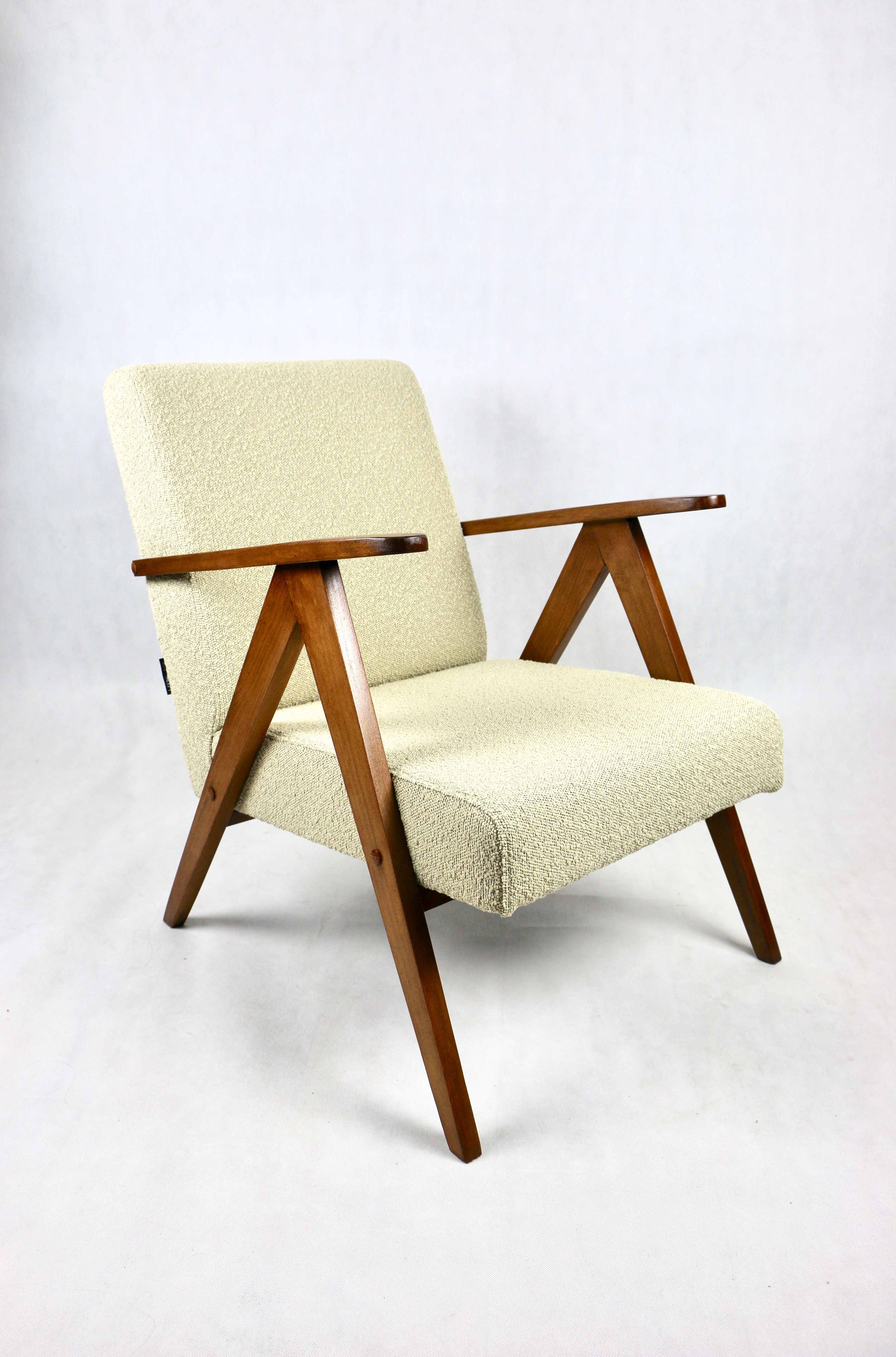 Vintage Beige Boucle and Rosewood Model like B-310 Lounge Chair, 1970s
