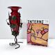 Ruby Red Murano Glass Vase with Iron Grape Vines Ascribable to Umberto Bell
