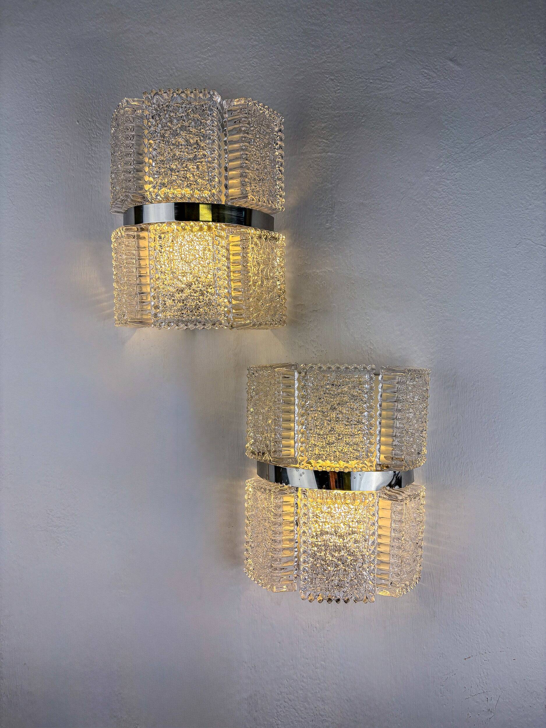 Pair of sconces by Kaiser Leuchten, frosted glass, Germany, 1960