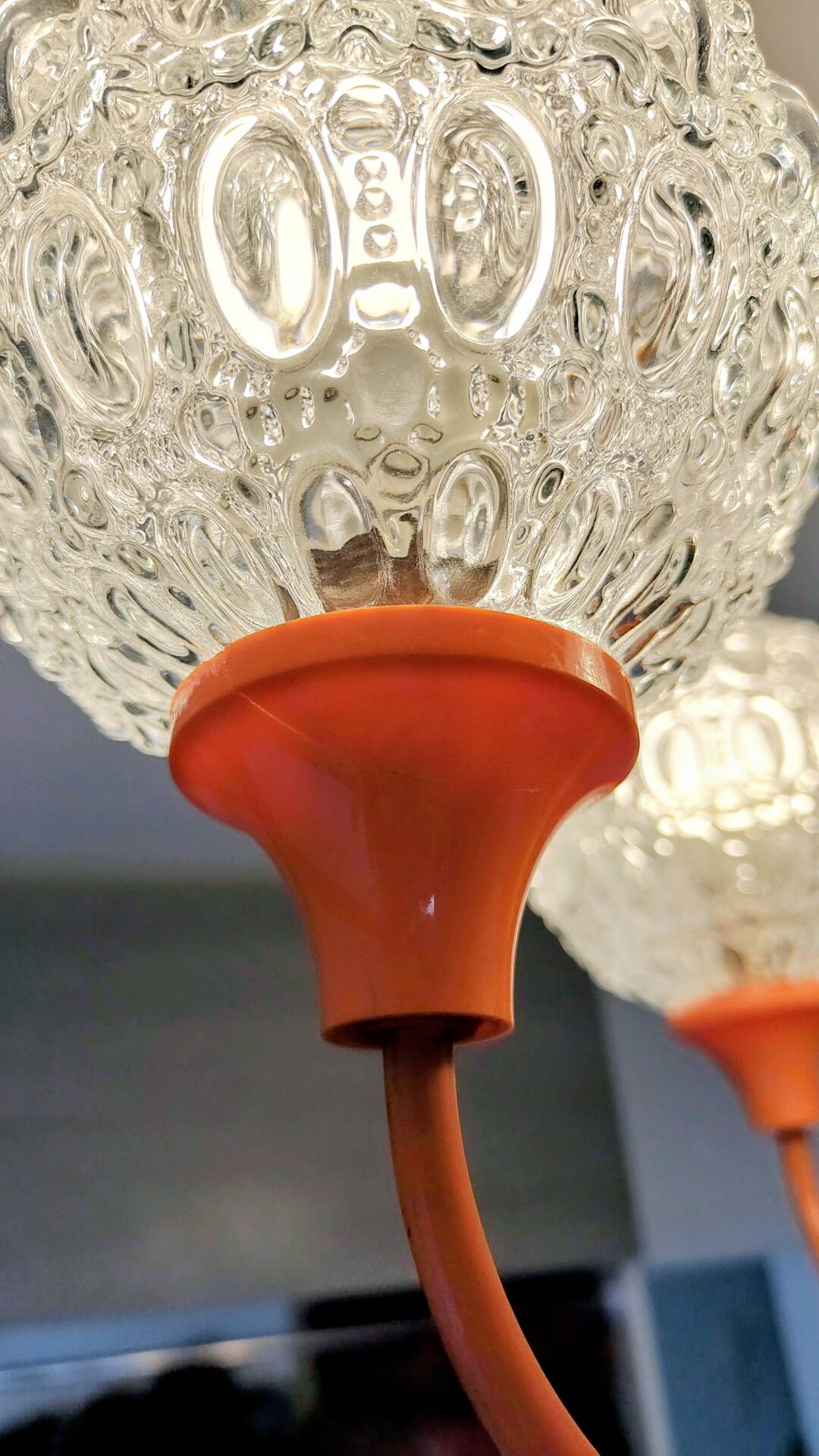 Suspension with 3 orange arms, mid-century, 1960s.