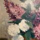 Antique painting, still life with lilacs and peonies signed Van der Berg circa 1950