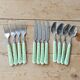 12 vintage stainless steel and green and white gingham cutlery sets