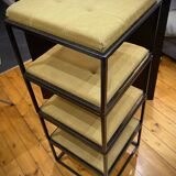 Mat black metal coffee table and 4 stackable stools.