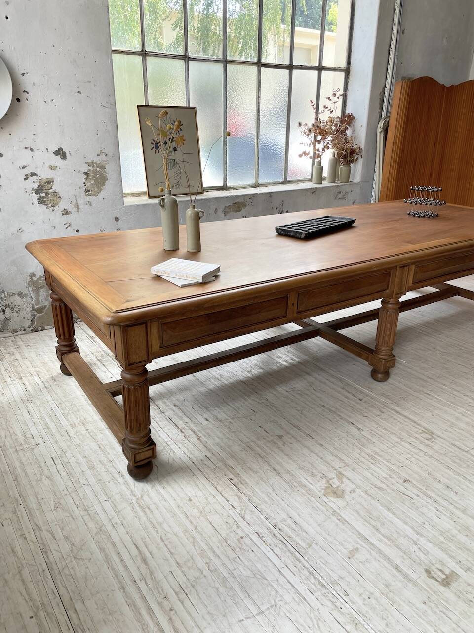 Solid walnut farmhouse castle table 1900 XXL