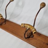 Wall coat rack, three metal and ceramic hooks in imitation of bamboo, 1900