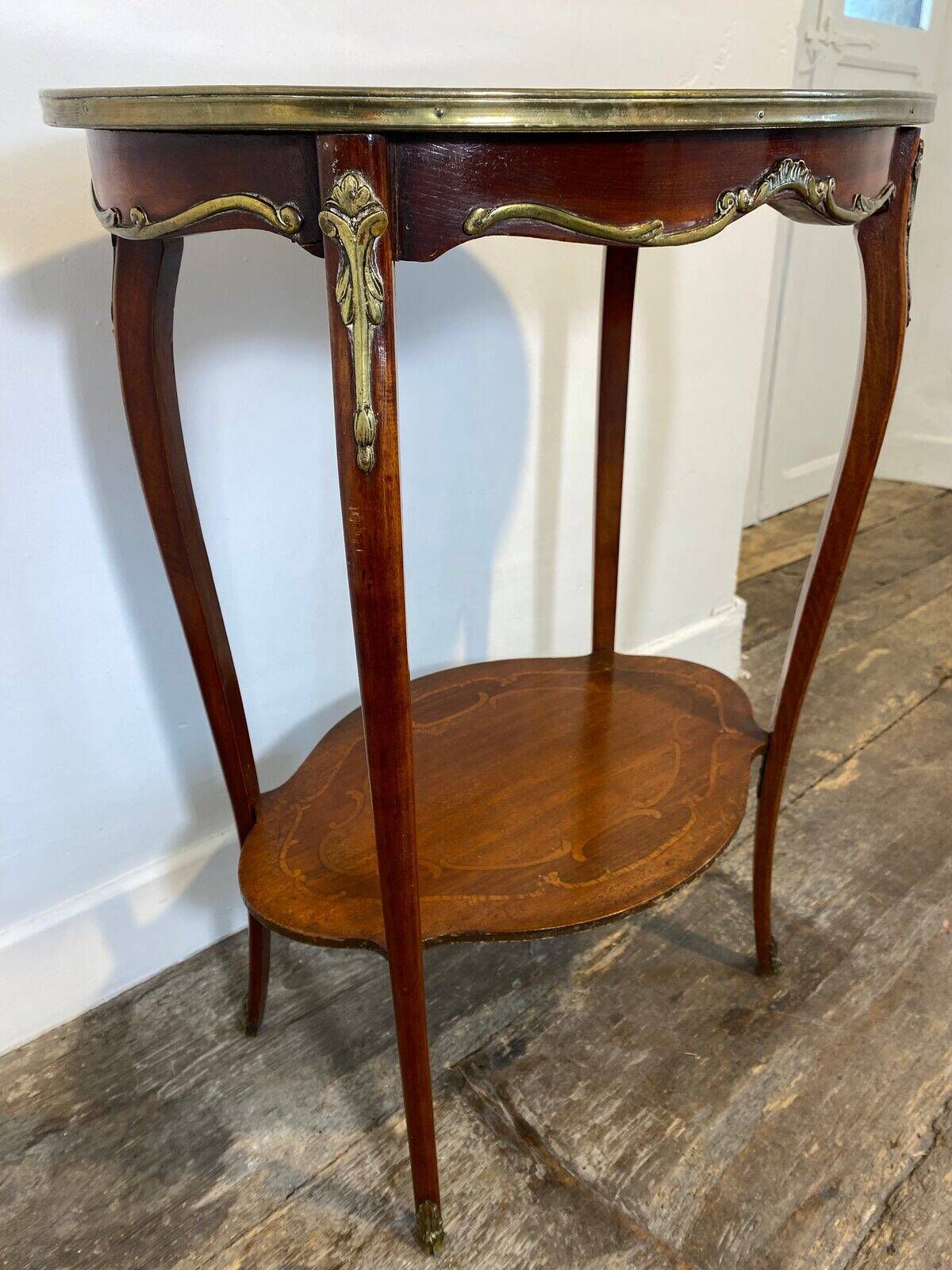Louis XV side table in mahogany, marquetry and gilded bronze, circa 1900