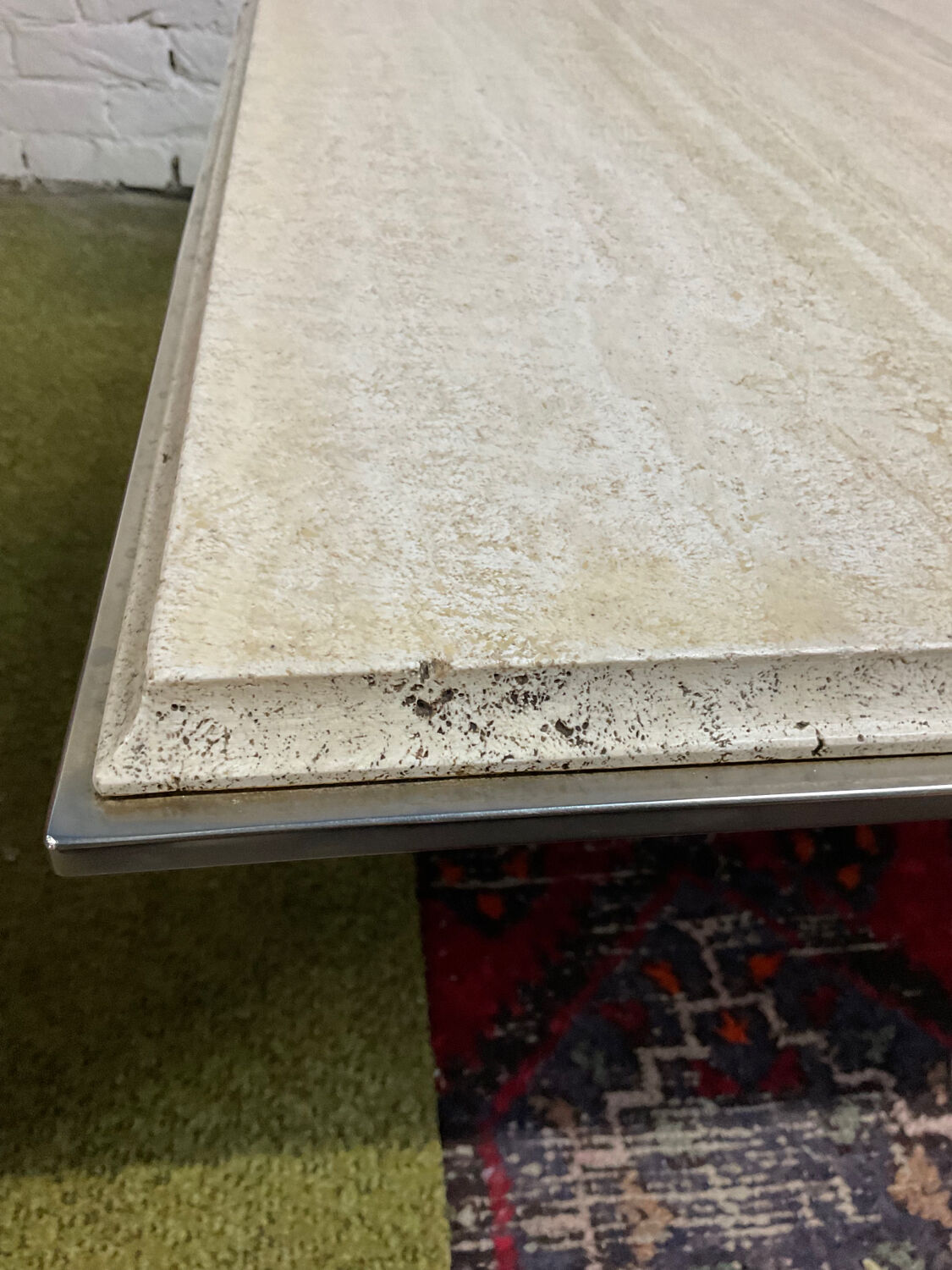 Fedam coffee table in travertine and brass from the 70s